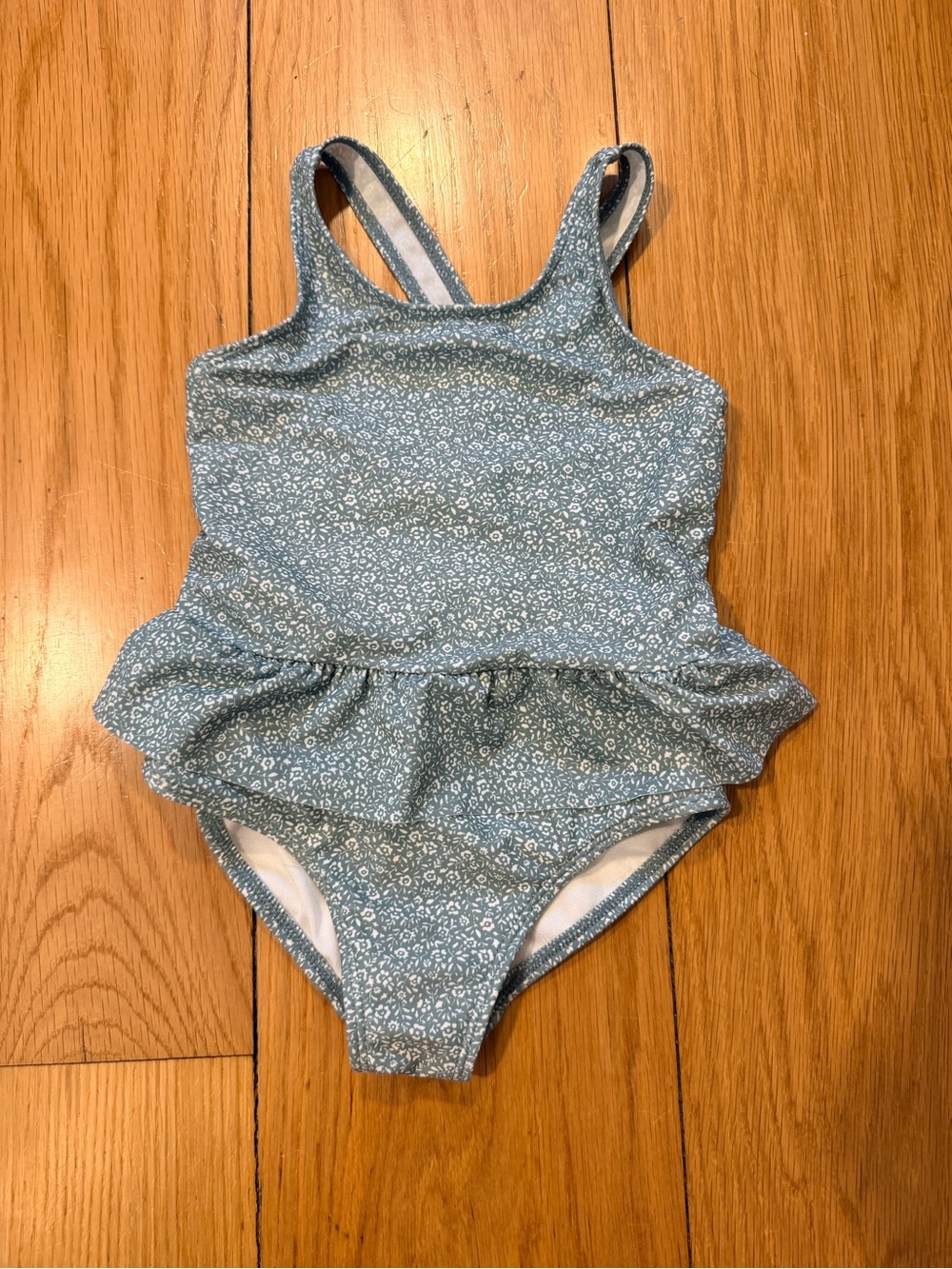 Girls Floral Ruffle One-Piece Swimsuit in Dusty Blue
